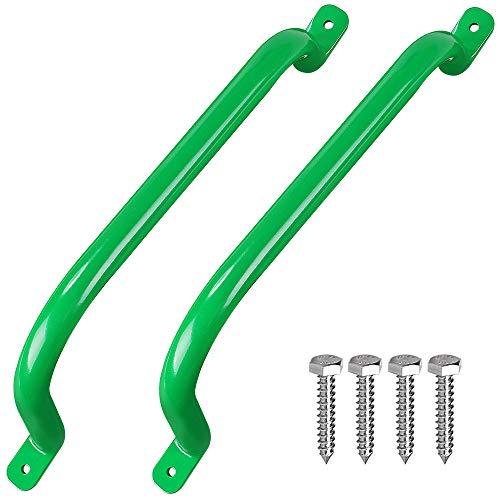 Purife 17'' Metal Playground Safety Handle (Set Of 2), Heavy Duty Outdoor Swing Set Safety Grab Handle, Play Set Handle Grip For Playhouse, Jungle Gym, Included Mounting Hardware Parts - Green #TOP1