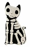 Decorative Skeleton Cat Plush Figurine, 14 x 10 inches, Black and White