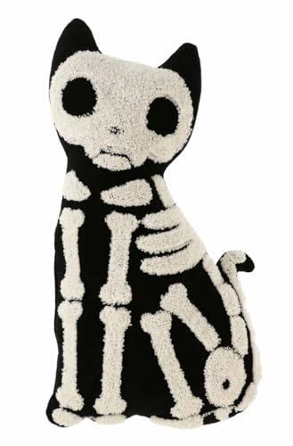 Decorative Skeleton Cat Plush Figurine, 14 x 10 inches, Black and White