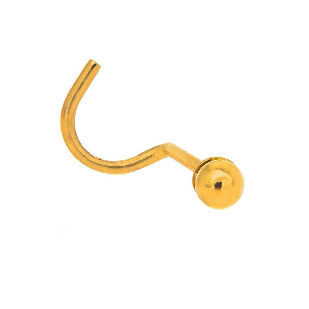 JewelStop14k Yellow Gold Ball Nose Stud Screw Ring - 0.5mm 24 Gauge 8mm Long