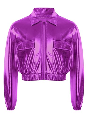Kids Girls Boys Shiny Metallic Jacket Zipper Long Sleeve Jazz Hip Hop Dance Tops Sweatshirt Coat Outerwear3