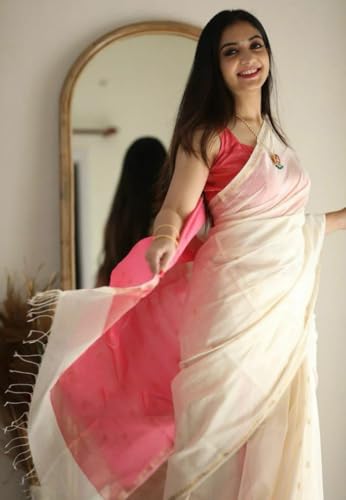 Image of Women's Cotton Woven Soft Sarees With Attach Blouse Piece.