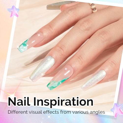 Image of MelodySusie Jelly White Aurora Shimmer Gel Nail Polish, 0.5fl oz Soak Off UV LED Holographic Green Glitter Gel Polish Gift for Women Nail Art Manicure Salon DIY Nail Design Decoration at Home-G2302