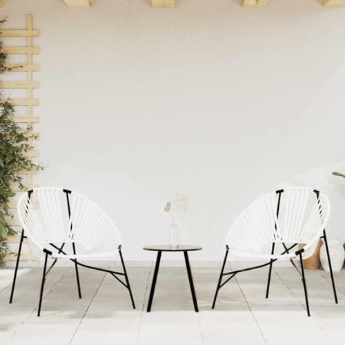 WRJENFSC Lot 2 Chaises Oeuf Résine Tressée 77x68x82 cm avec Table 49x42 cm, Fauteuil de Jardin Extérieur Noir Blanc, Acier laqué, Résistance UV, 110 kg,...