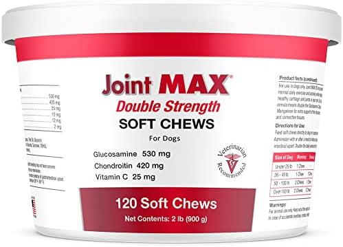 Joint MAX Double Strength Soft Chews for Dogs - Vitamins, Minerals, Antioxidants - Glucosamine, Chondroitin - Beef Flavor - Maximum Joint Health Supplement - 120 Chews