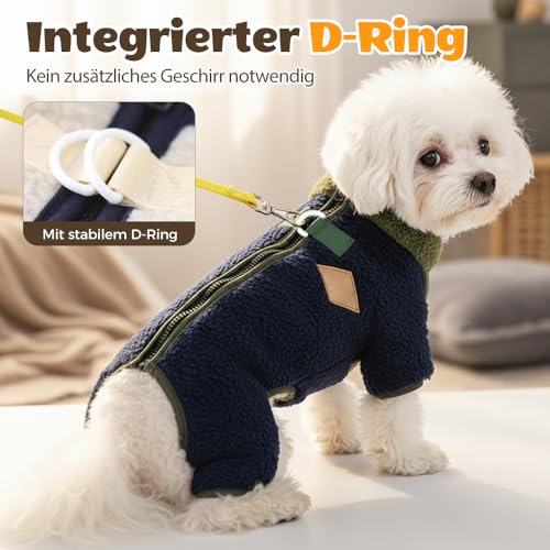 Winter-Overall-Mantel für Hunde, Hundemantel Winter mit Reißverschluss Hinten,Warme Hundejacke mit Fleecefutter für kleine mittlere Hunde (Marineblau, L(8.8-13.2Lbs))