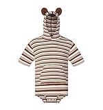 Landofgenie Homme Body Combinaison Pyjama One Piece Onesie à Capuche Top Court Grenouillère Marron Coton 2XL
