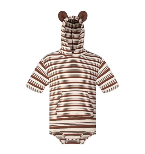 Landofgenie Męska bluza z kapturem z krótkim rękawem przerwa piżama body leotard top z paskami onesie, brązowy, L