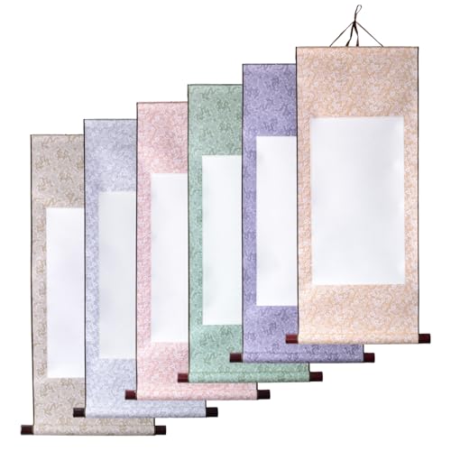 WANDIC Blank Hanging Scroll, 6 Pcs Blank Painting Scrolls Calligraphy Wall Mounting Scrolls Chinese Paper Scrolls for Art Painting Calligraphy Writing