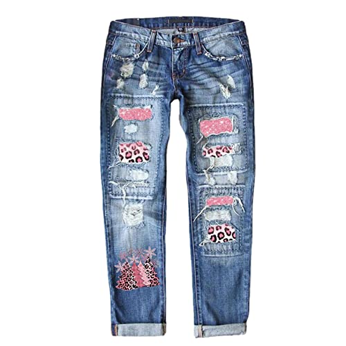 Jean denim grande taille à carreaux pour femme style Noël chic
