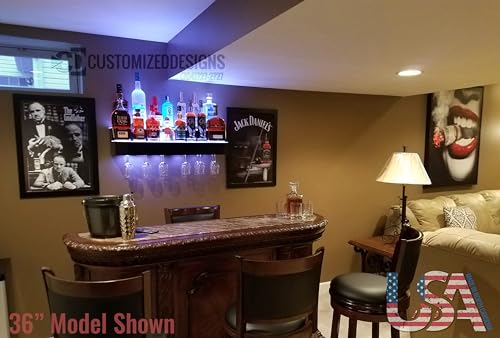 Customized Designs 42\" 2 Step Wall Mounted Home Bar Display with Wine Glass Holders