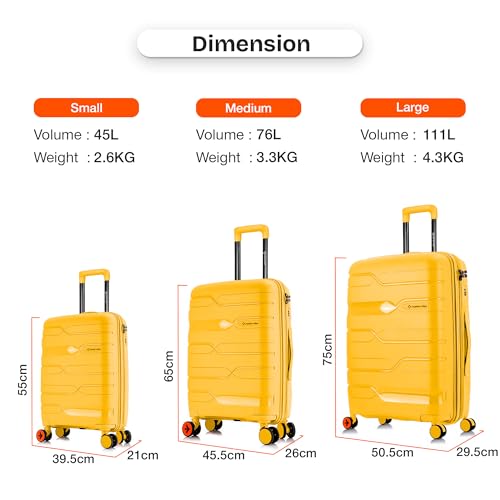 Image of Nasher Miles Polypropylene 360 Degree Paris Hard-Sided Check-in Luggage 28 inch | 75cm | 8 Wheels Large Trolley Bag for Travel | Suitcase (Yellow)
