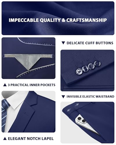 Image of Cooper & Nelson Men's Suit Slim Fit, 3 Piece Suits for Men, One Button Solid Jacket Vest Pants with Tie, Tuxedo Set