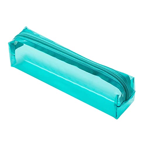 Estojo PVC Transparente Quadrado 1 Zíper Verde Água, BRW