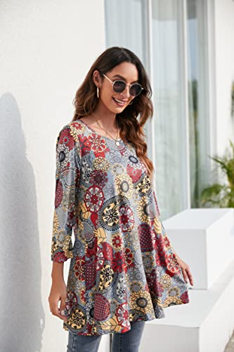 Enmain Túnica Blusas de Mujer Manga 3/4 Tallas Grandes Camisetas para Mujer Gris Elegantes Holgada Cuello Redondo Casual Elasticidad Camisas Manga Larga T-Shirt L