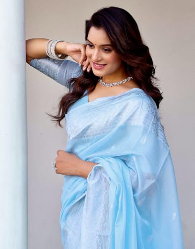 Image of SIRIL Women's Chanderi Cotton Jacquard Saree with Unstitched Blouse Piece