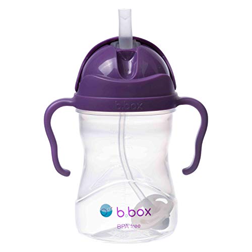 b.box Sippy Cup with Weighted Straw. Drink from any Angle, Leak Proof, Spill Proof, Easy Grip. BPA Free, Dishwasher Safe. For Babies 6m+ to Toddlers (Grape, 8oz)
