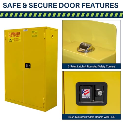 Image of Jamco 45 Gallon Flammable Safety Cabinet, Steel Flammable Storage Cabinet with Lockable Manual Closing Doors, Non Forkliftable, 43 inch x 18 inch x 65 inch, Yellow