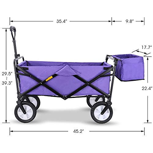 WHITSUNDAY Collapsible Folding Garden Outdoor Park Utility Wagon Picnic Camping Cart 8" Wheels with Rear Storage (Standard Size with Rear Storage, Purple) - Thumbnail 2