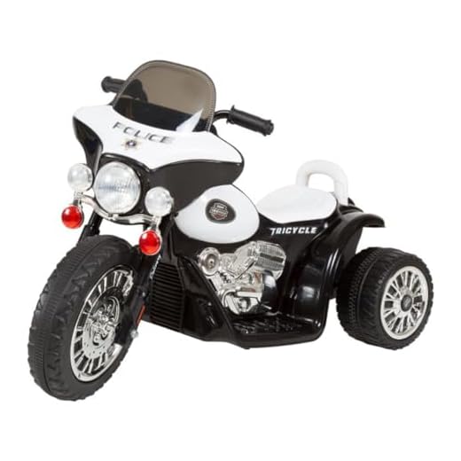 Kids Motorcycle Ride On Toy – 3-Wheel Battery Powered Motorbike for Kids 3 and Up – Police Decals, Reverse, and Headlights by Lil’ Rider (White and Black)