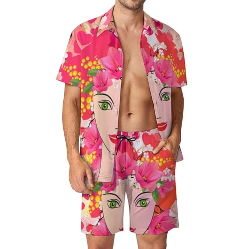 Chemise Hawaïenne Hommes Ensemble d'Été Haut de Gamme à Motif Fleur de Pêcher