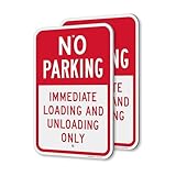 SmartSign Immediate Loading And Unloading Only Sign - 2 Pack, No Parking Sign, 18 x 12 inch, 2mm Aluminum Composite, Red and White, Made in USA