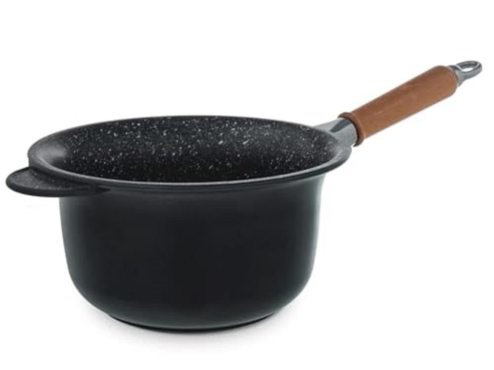 H&H Paiolo Pietra, Alluminio Pressofuso, Rivestimento Antiaderente 5 strati PFOA free con manico in legno estraibile cm 22