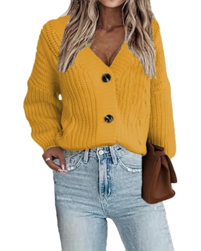 Women's Chunky Knit Button Front Cardigan Sweaters Oversized Loose Cropped Outerwear Coats
