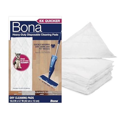 Bona Multi-Surface Floor Cleaning Pads - 18 Refills - Heavy-Duty, Disposable, Microfiber Pads for...