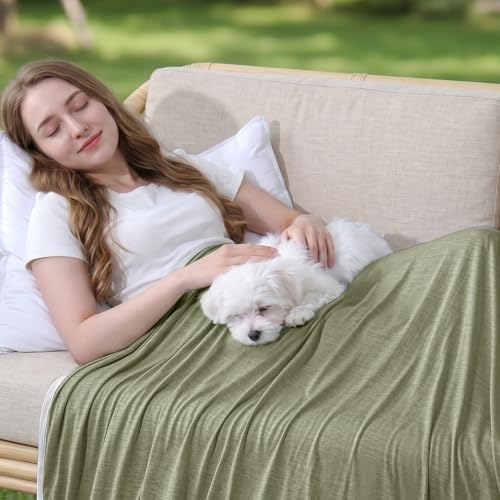 PHF Cooling Blanket Twin Size 60"x80", Double-Sided Cooling for Hot Sleepers (Q-Max 0.46+), Lightweight Breathable Summer Blanket, Dorm Room Essential for College, Night Sweats, Oil Green by PHF - Used condition - Image 6