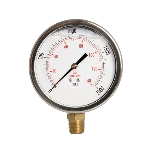 Manomètre de pression d'huile hydraulique 1/2 NPT vertical 2000 PSI