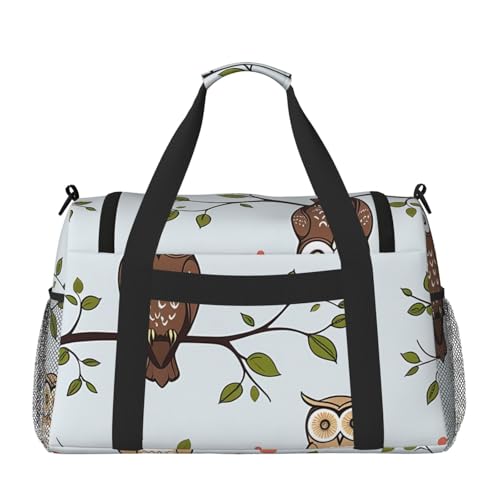 Owls Birds Print Travel Duffle Bag - Foldable Personal Item Travel Bag for Women & Men,Carry-On Convertible Crossbody Tote Bags with Adjustable Shoulder Strap & Pockets 13x10.2x19.7 in2