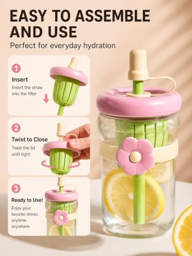 Image of Borosilicate Glass Fruit Infuser Water Bottle 500 ml with Straw & Leakproof Lid | BPA-Free Reusable Glass Bottle for Detox Water, Green Tea, Fruit Infusion & Juice | Multicolor