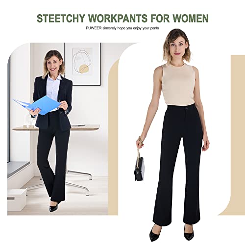 Puweer Women’s Dress Pants, Strechy Work Pants For Women Dressy Business Casual, Bootcut Yoga Dress Slacks, Black, Midium Long #TOP3