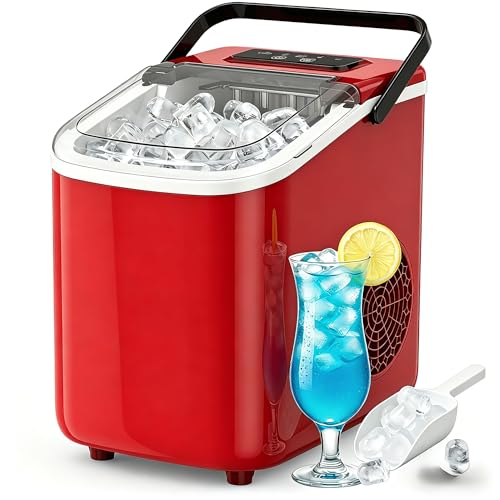 BAYANY Countertop Ice Maker with Handle Small Portable Self-Cleaning Ice Machine with Basket and Scoop 26lbs/24H 9 Ice Cubes in 6 Mins for Home Kitchen Parties Camping