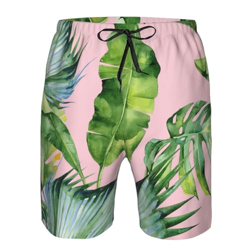 Fresh Banana Leaves Print Mens Casual Shorts Drawstring Summer Beach Stretch Shorts Novelty Swimtrunks4