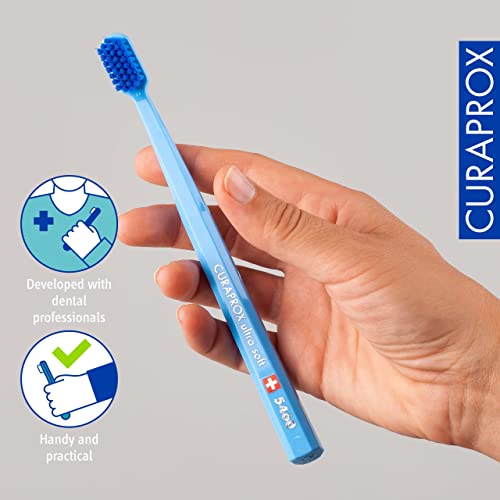 Image of Curaprox CS 5460 Ultra-Soft Toothbrush - Adult Tooth and Gum Care | Super Soft Curen Bristles for Gentle Cleaning | Light Blue, Single Pack