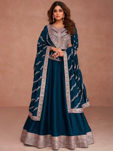 Image of Girl's Fashion Hub's Anarkali Gown with duaptta Set for Women, Chinon Silk Fabric || Ethnic Gown for Women