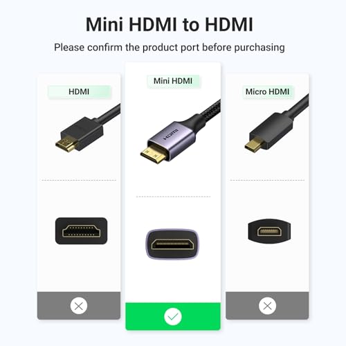 Image of UGREEN Mini HDMI to HDMI Adapter Aluminum Shell Braided 4K 60Hz HDR 3D Compatible with Raspberry Pi Zero 2 W /W Portable Monitor DSLR Camera Camcorder Graphics Card Laptop Projector Tablet, Grey