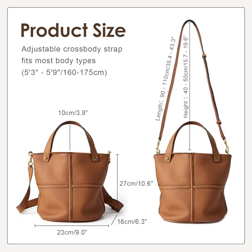 Genuine Leather Bucket Bags for Women, Crossbody Purse with Adjustable Strap and Top Handle2
