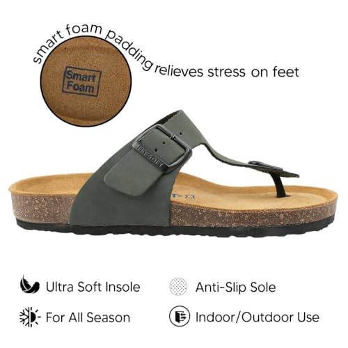 Image of 100% Genuine Leather Men's Sandals - Comfortable Cushioned Smart Foam Footbed, Slip-On Slides for Casual Summer Wear, Adjustable Fit, Durable Non-Slip Sole