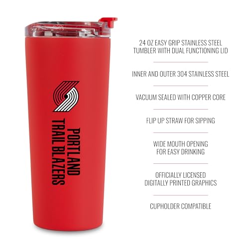 Image of Rico Industries NBA Basketball Portland Trail Blazers Red 24oz Stainless Steel Tumbler with Lid and Dual Functioning Lid