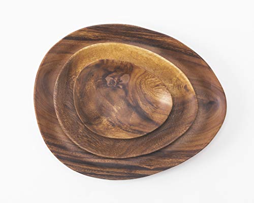Set of 3 Acacia Wood Pebble Plates 6”9”12” | Wooden Tray for Charger Plate, Decorative Plates