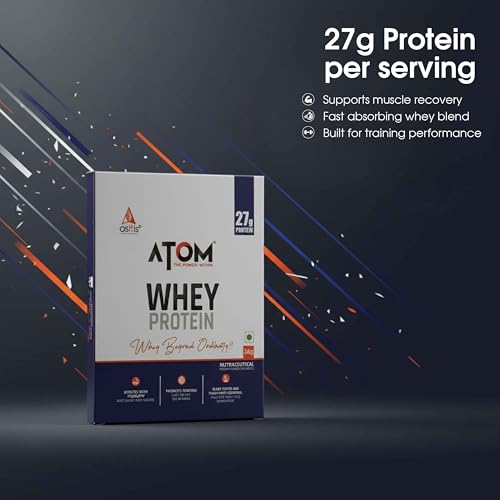 Image of AS-IT-IS ATOM Whey Protein - Isolate & Concentrate Blend I 27g Protein, DigeZyme & Probiotics, Light on Gut, Big on Gains, Easy to Carry Anywhere (No Excuse Travel Sachet, 36g) Double Rich Chocolate