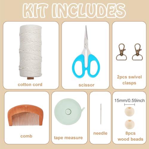 INFUNLY Kit de fabricação de macramê branco DIY bolsa de ombro boho macramê com borlas macramê kit d
