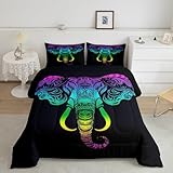 Erosebridal Bohemian Elephant Bedding Queen for Adults Hippie Comforter Set Africa Animal Bedding Sets & Collections Exotic Style Down Comforter Gradient Wildlife on Black Bed Sets Lightweight 3pcs