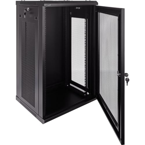Image of NavePoint 18U Server Rack Enclosure - 17.7 inch Deep, Wall Mount Network Cabinet with Locking Perforated Door, 19 inch IT Equipment Compatible, Network Rack, Removable Side Panels, Black