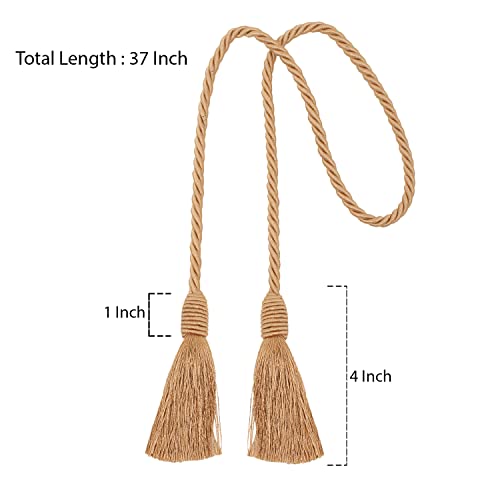 Image of 2 Pack Curtain Tiebacks Handmade Decorative Curtain Holdbacks Rope with Tassel - Gold