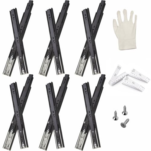 Black Soft Close Drawer Slides 14 Inch-6 Pairs, Smooth and Quiet 100lbs Capacity Full Extension Side Mount Ball Bearing Drawer Slides