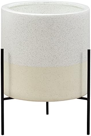 Rivet Mid-Century Ceramic Planter with Iron Stand 23.1 cm H, Pale Green